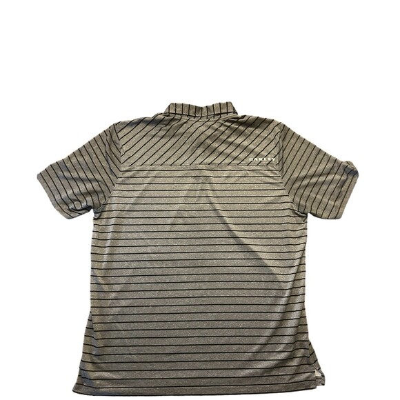 Oakley Polo Men's size Large Grey and Black Striped Polyester Stretch - Picture 2 of 3
